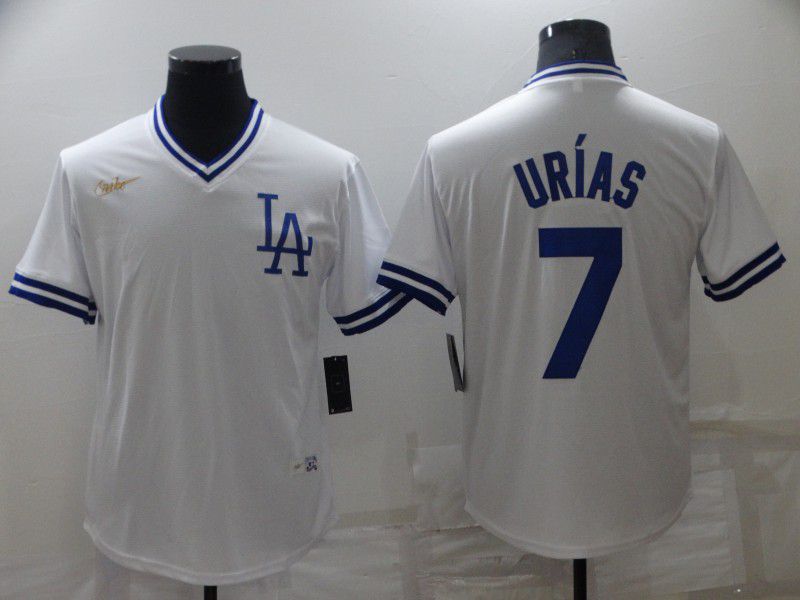 Men Los Angeles Dodgers #7 Urias White Throwback Nike Game 2022 MLB Jersey